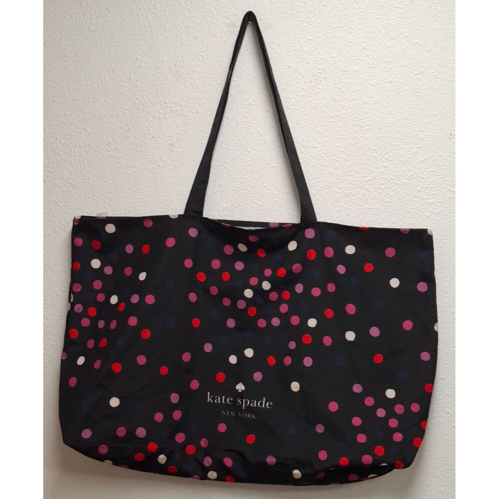 KATE SPADE Confetti Polka Dot Black Poly Cloth Tote Bag 26" X 15"